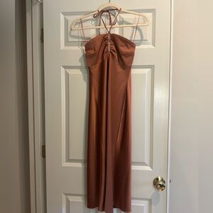 Abercrombie & Fitch Rust Satin Midi Dress XS Slit